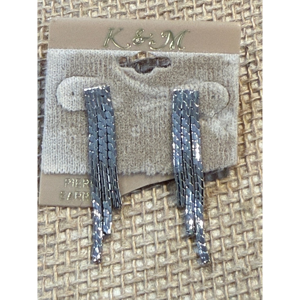 VTG K&M Silver Tone Tiered Fringe Drop Earrings Pierced Snake Chain Waterfall